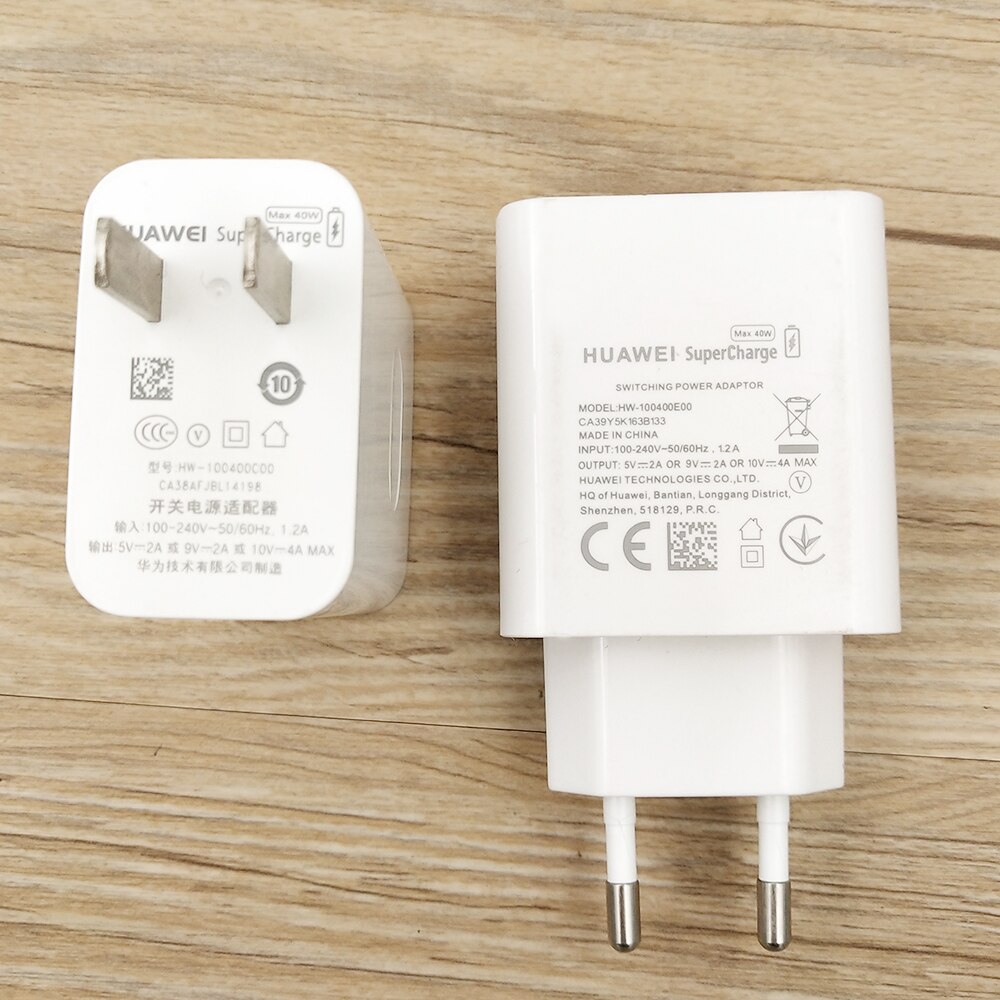Originele Huawei 10V4A Supercharge Quick Charger Eu/Us Wall Adapter 5A Type C-Kabel Voor P30 P40 Pro mate 20 30 Pro Nova 6 7 7se 8
