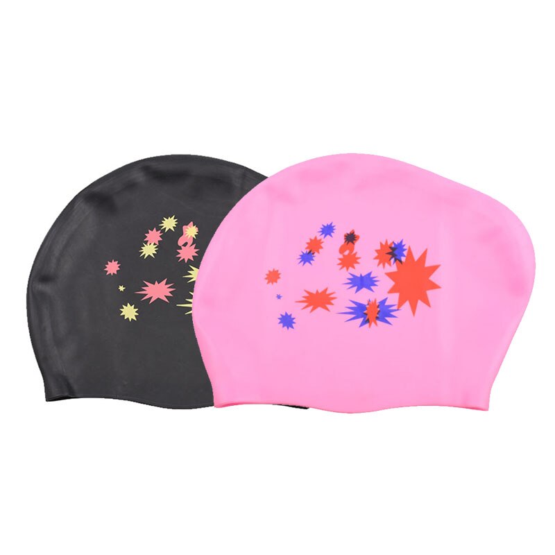 Swimming Cap Women Silicone Long Hair Extra Large Big Waterproof Swim Hat for Lady with Ear Cup Protect Elastic Swimming Caps: 2 Caps (Black Pink)