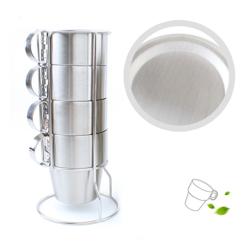 reutilizable doble capa Anti-escald de acero inoxidable apilable taza de agua café Set con soporte de taza tazas Set fácil de limpiar
