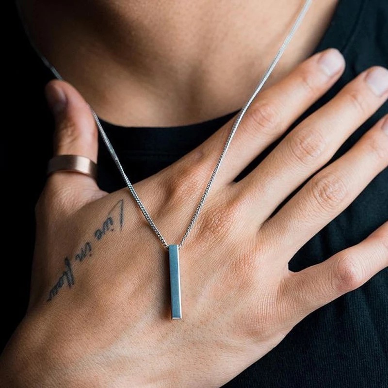 Classic rectangular pendant necklace for men, stainless steel, black color, cuban chain necklace for men, jewelry 2022