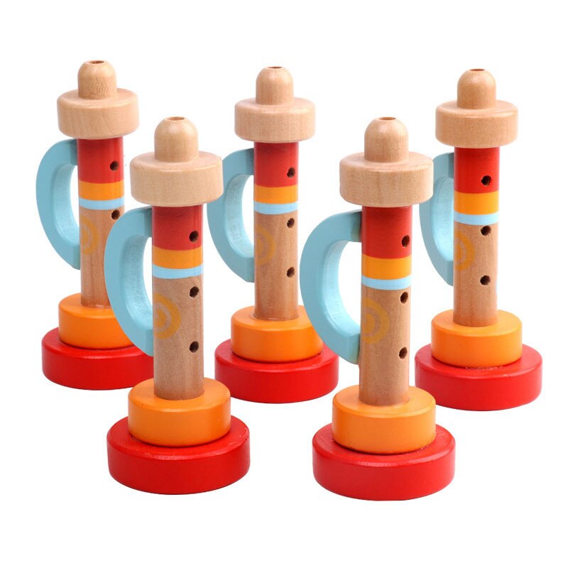 Färgglad trämusik babyleksaker spädbarn spelar trumpet grepp träning tidiga pedagogiska leksaker förälder-barn leker roligt spel