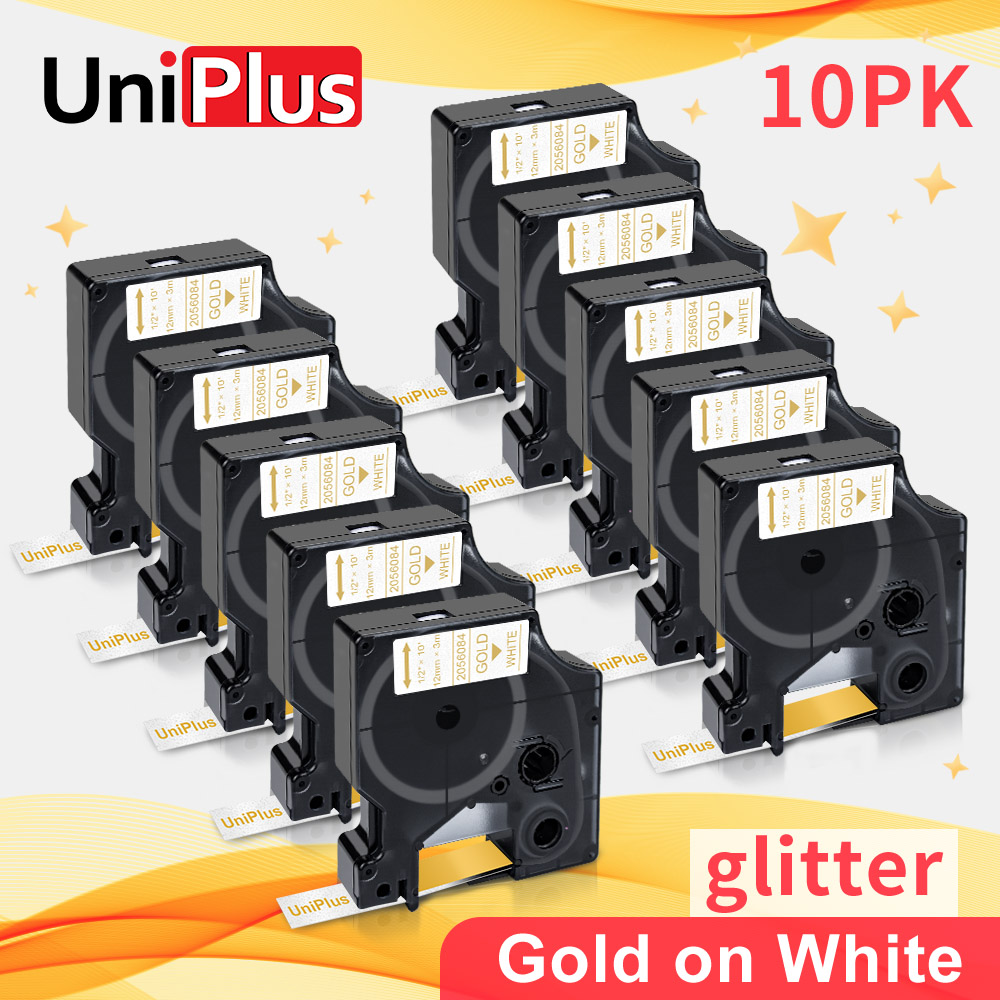 UniPlus 10PK ruban à paillettes Compatible Dymo étiqueteuse or sur Flash blanc pour Dymo ruban D1 imprimante ruban Dimo étiqueteuse: 10 pieces