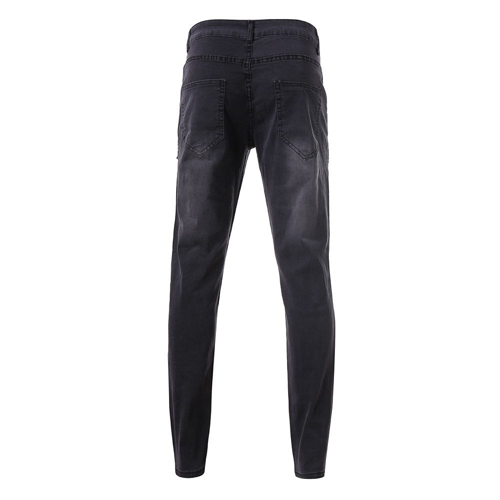 hommes crayon pantalon Stretch genou trous fermeture éclair Denim jean en détresse déchiré pantalon de sport coupe mince poche jean YL5
