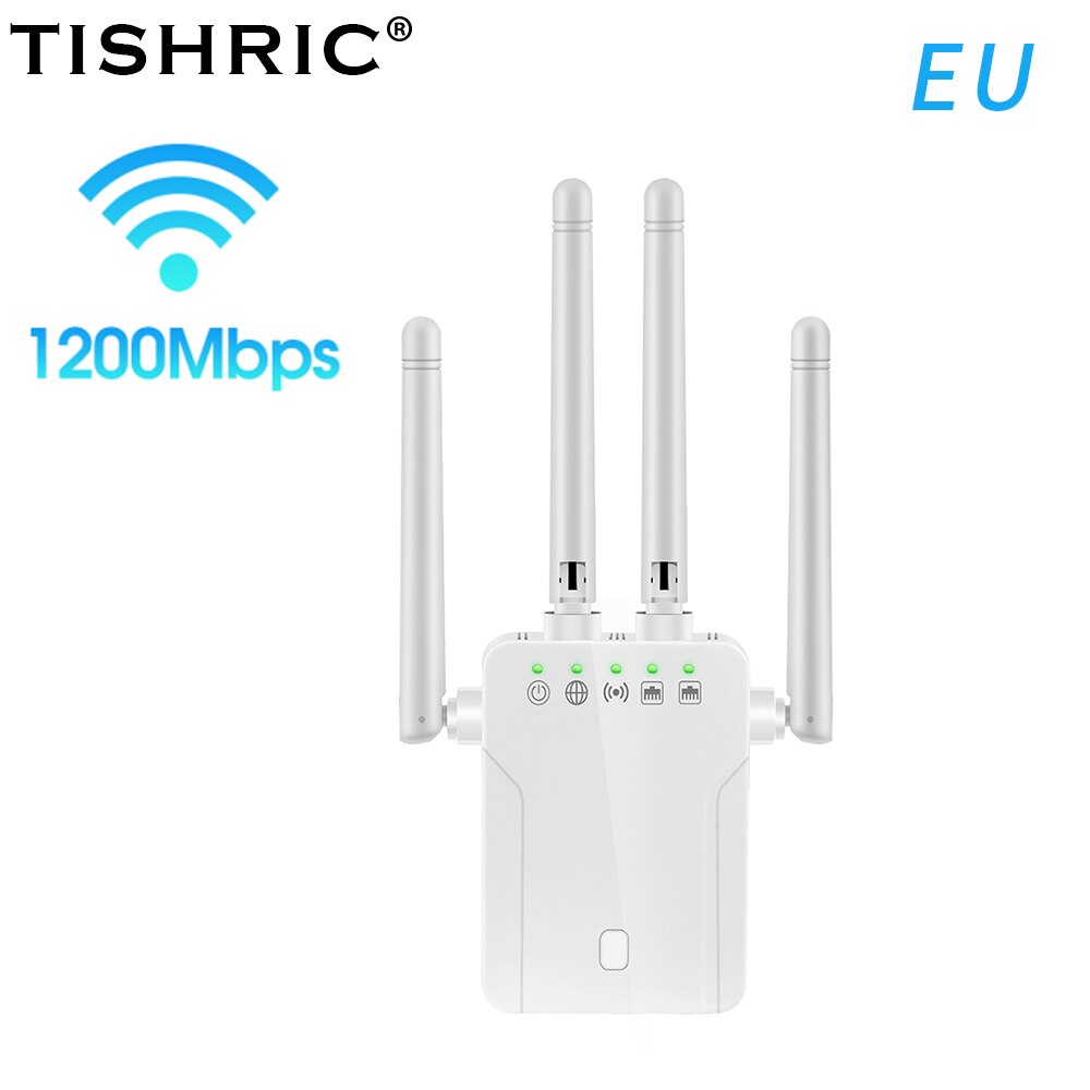 Tishric 2.4/5G Wifi Repeater Router Wifi Extender 1200Mbps Wifi Signaal Versterker Long Range Wifi Repeater Draadloze repeater: White-EU