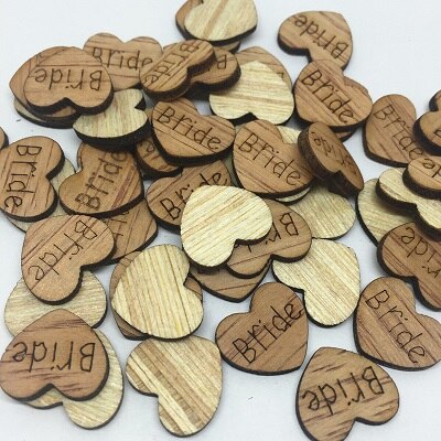 Embellissements de mariage en bois, Toppers en forme de cœur, en papier, pour carte, Scrapbooking, confettis en bois Vintage, 200 pièces, 15mm: Bride
