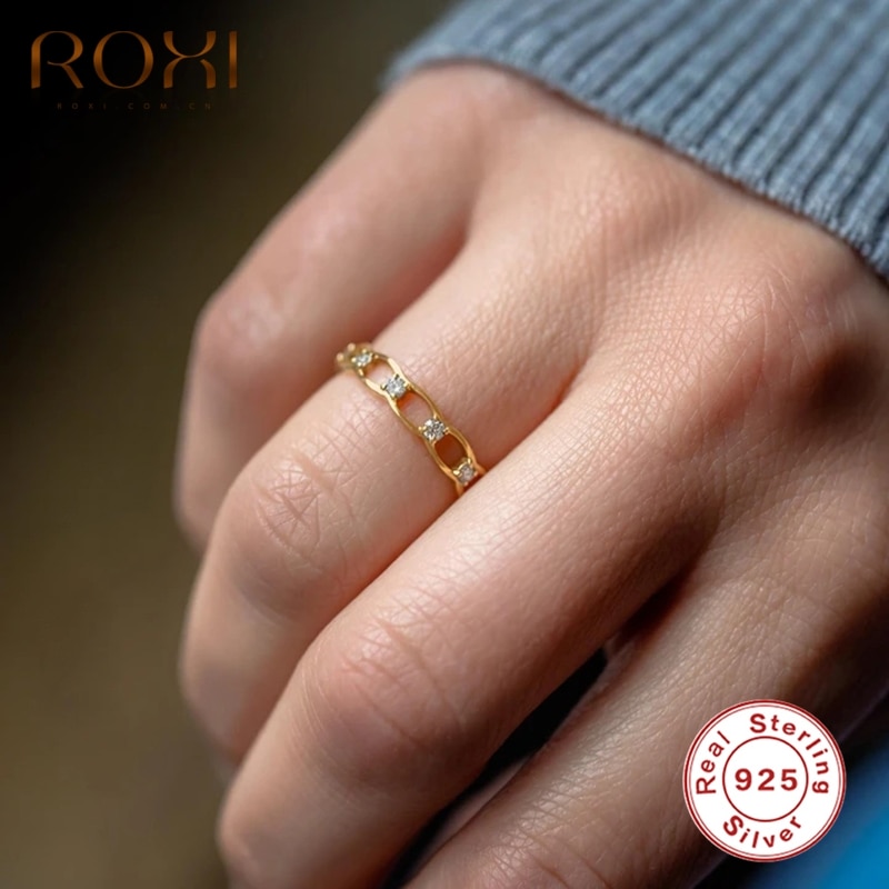 Roxi Eenvoudige Holle Zirkoon Kristallen Lady Ringen Voor Vrouwen Meisjes Wedding 925 Sterling Zilver Vinger Ring Bague Zilver Ring Jewerly