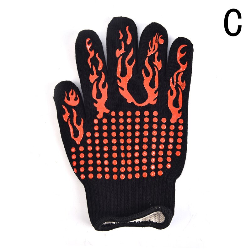 High temperature Resistant BBQ Fire Gloves Flame Retardant Non-slip Fireproof Grill Insulation Microwave Oven Gloves: C