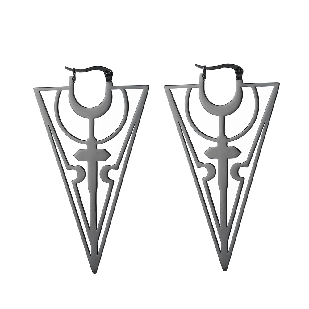 LIKGREAT-pendientes de aro negros geométricos triangulares góticos para mujer, aretes colgantes de Luna de acero inoxidable, amuleto Wicca, de joyería: Cobalto violeta