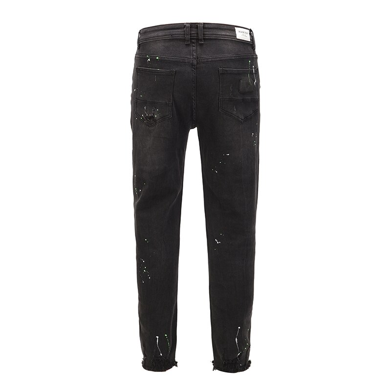Ink Painted Hole Jeans for Men High Street Oversize Straight Pencil Pants Harajuku Washed Retro Loose Denin Torusers