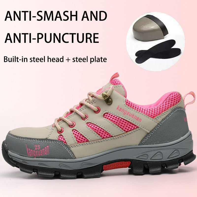 Zapatos de seguridad cómodos y ligeros para mujer, zapatillas de protección para el trabajo, transpirables, con punta de acero, botas industriales