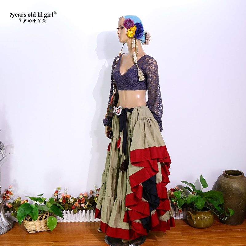 Belly Dance Top Ats Tribal Iace Choli Iantern Sleeve Women's Costume FQQ04