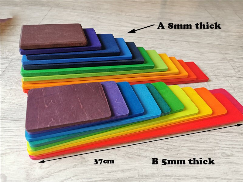 Duże drewniane tęczowe klocki drewniane kulki płyty figurki tęczowe bloki do układania w stosy Montessori miękkie ciepłe kolory klocki: rainbow slot 8mm