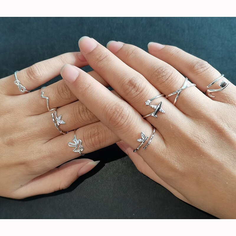 INZATT Real 925 Sterling Silver Zircon Round Triangle Cross Adjustable Ring For Women Fine Jewelry Punk Accessories