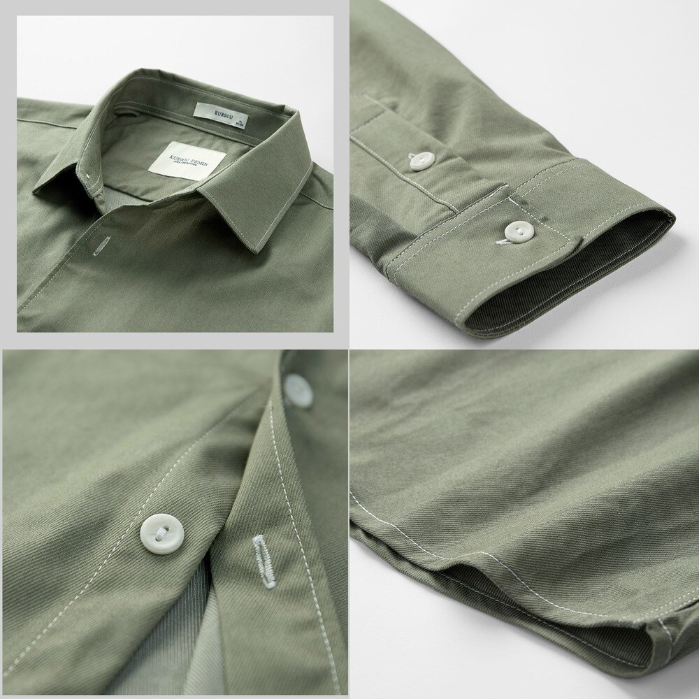 Kuegou vår bomullslomme vanlig hvit skjorte herre kjole knapp casual slim fit langermet mannlig fritidsmerke klær 6838