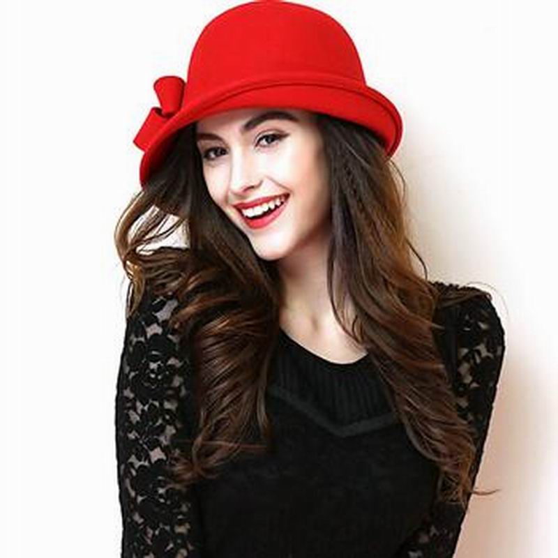 Wool hat Autumn Winter Noble European American Girls Cap Ladies Bucket Hat Women Wool Fedora Hat