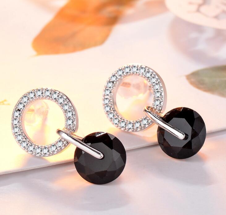 Luksus kvindelige hvide runde øreringe 925 sølvfyldte bryllups smykker dobbelt krystal zirkon øreringe til kvinder: 6