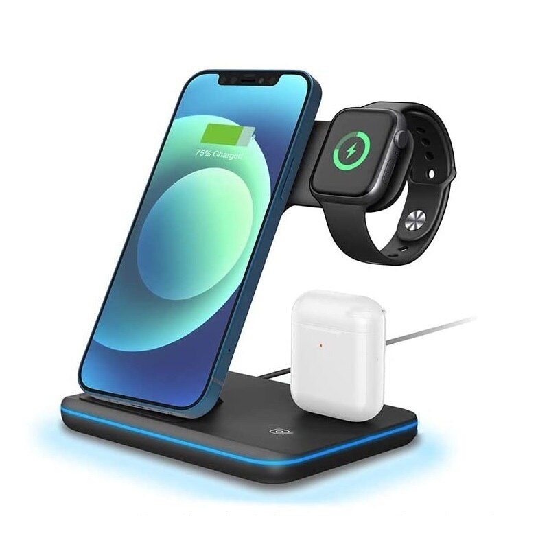 3 In 1 Qi Draadloze Oplader Dock Station 15W Fast Charging Stand Voor Iphone 12 11 Xr Xs X 8 Apple Horloge 2 3 4 5 6 Airpods Pro: Type 01Black