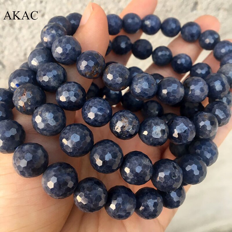 AKAC approx6mm 8+-0.3mm 10+-0.3mm A+++ natural faceted blue sapphire bracelet gemstone for women men bracelet