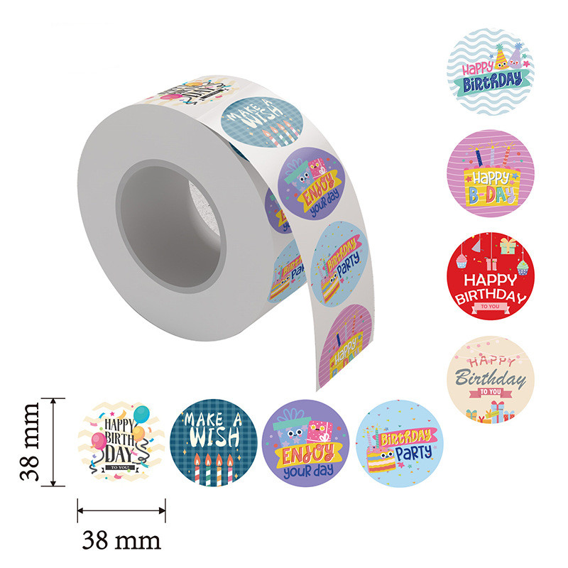 100-500pc 38mm Happy Birthday Cake Party Sticker Cartoon Decor Sticker Envelope Invitation Sealing Sticker: A 38MM 500PCS