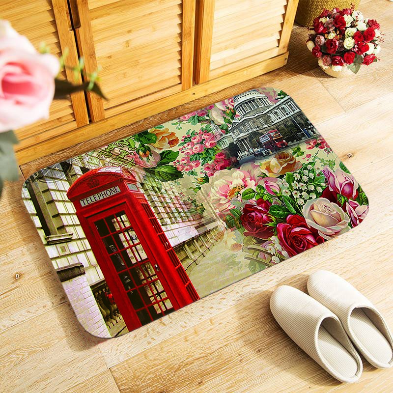 Retro london mobiltelefonboks 40 x 60cm udendørs entré dørmåtte lille område tæppe til soveværelse køkken gang dørmåtte skridsikre dørmåtte: Mu 137