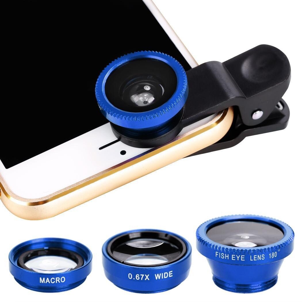 Fish Eye Lens Groothoek Macro Fisheye Lens Zoom Voor Iphone 7 8 Plus Xs Max X Mobiele Telefoon Camera lens Kit Ojo De Pez Para Movil: Blauw