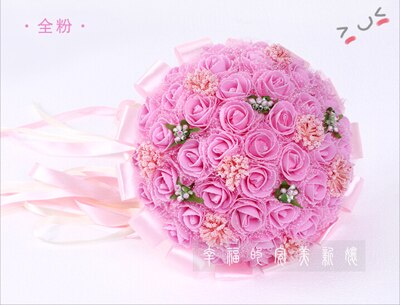 Fioletowy bukiet ślubny sztuczne 45 sztuk sztuczny kwiat róży z wstążka duży bukiet ślubny kwiaty druhny suknie ślubne uchwyt na: Różowy