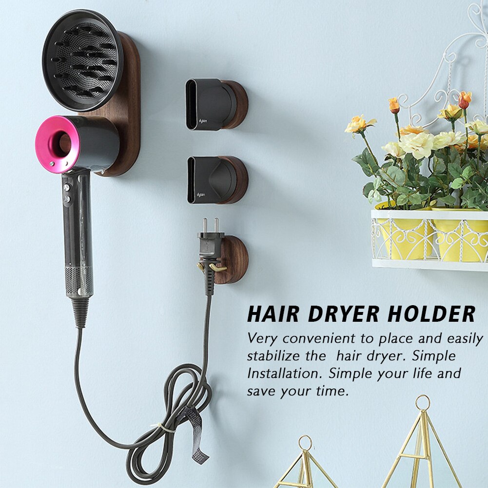 Magnetische Föhn Houder Organizer Nozzles Wall Mount Stand Duurzaam Walnoot Hout Home Decor Rustieke Badkamer Opslag Voor Dyson