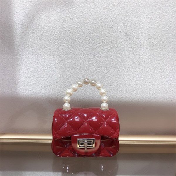 Mini bolso de gelatina con hebilla de perla para mujer, bolsa de Color sólido, portátil, a la , para verano,: wine red