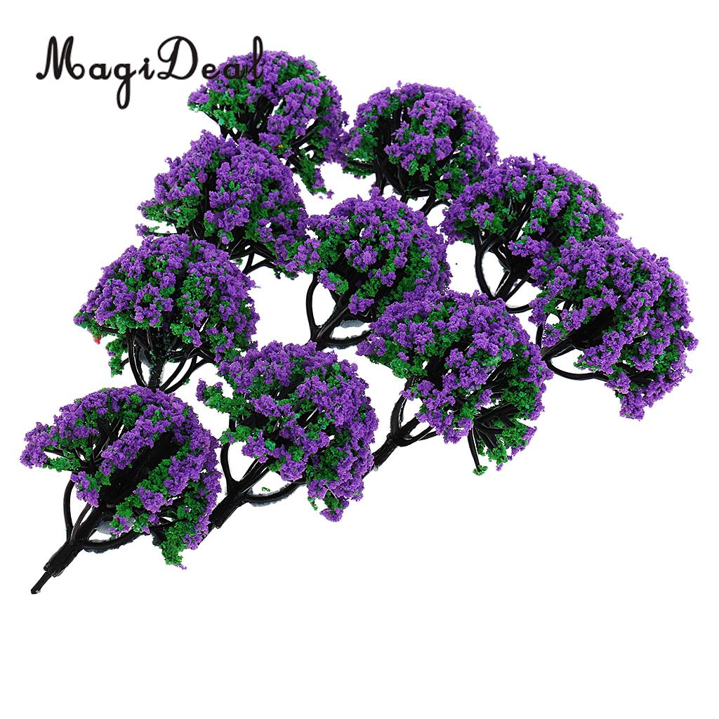 MagiDeal 10Pcs Train Railroad Garden Scene Scenery Landscape Model Trees N Scale with Flowers Model Building Kits Layout 6cm