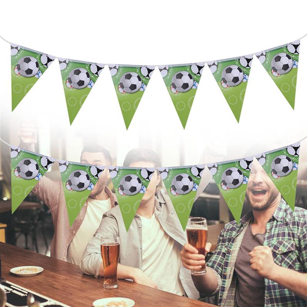 Fotboll födelsedag dekorationer festtillbehör sportig fotboll flaggor tema bunting banderoller girlander set (grön)