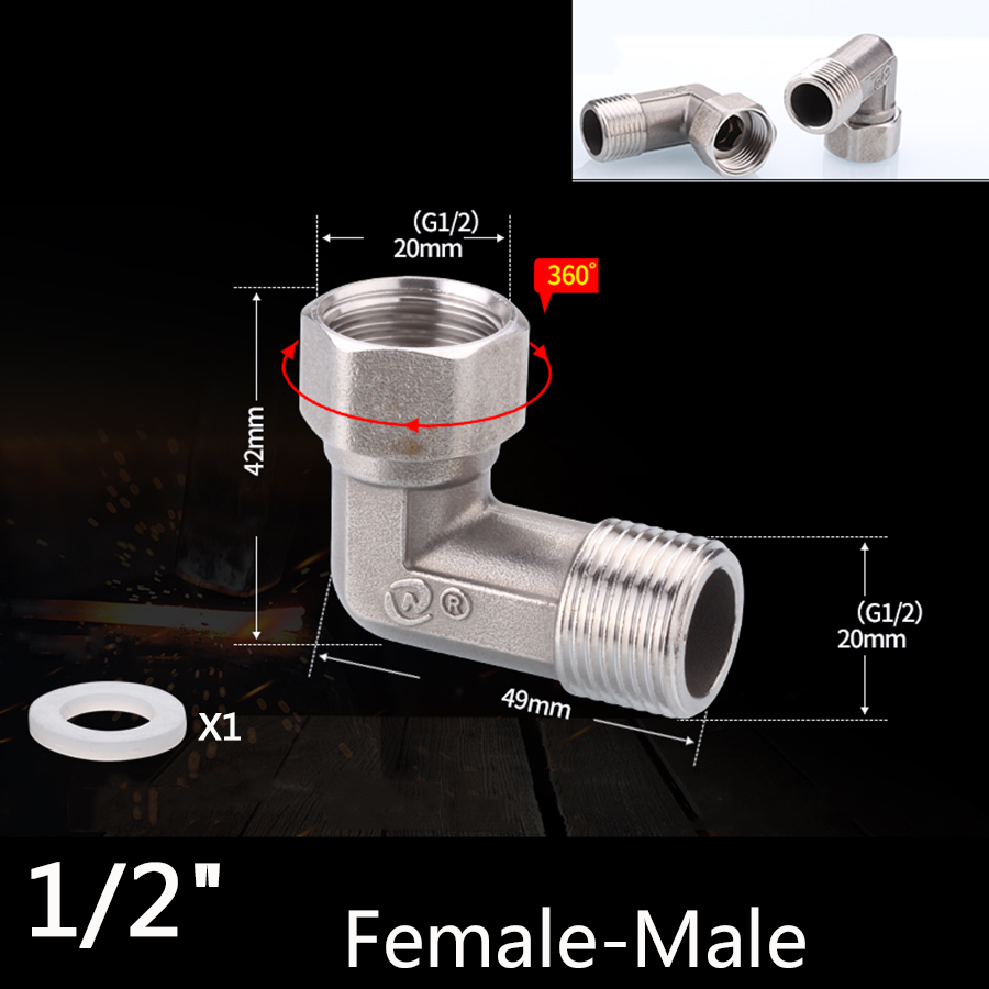 304 Stainless Steel Movable Joint 1/2 BSP Female Male Thread Tee Type Elbow Butt joint adapter Adapter Coupler Plumbing Fittings: black