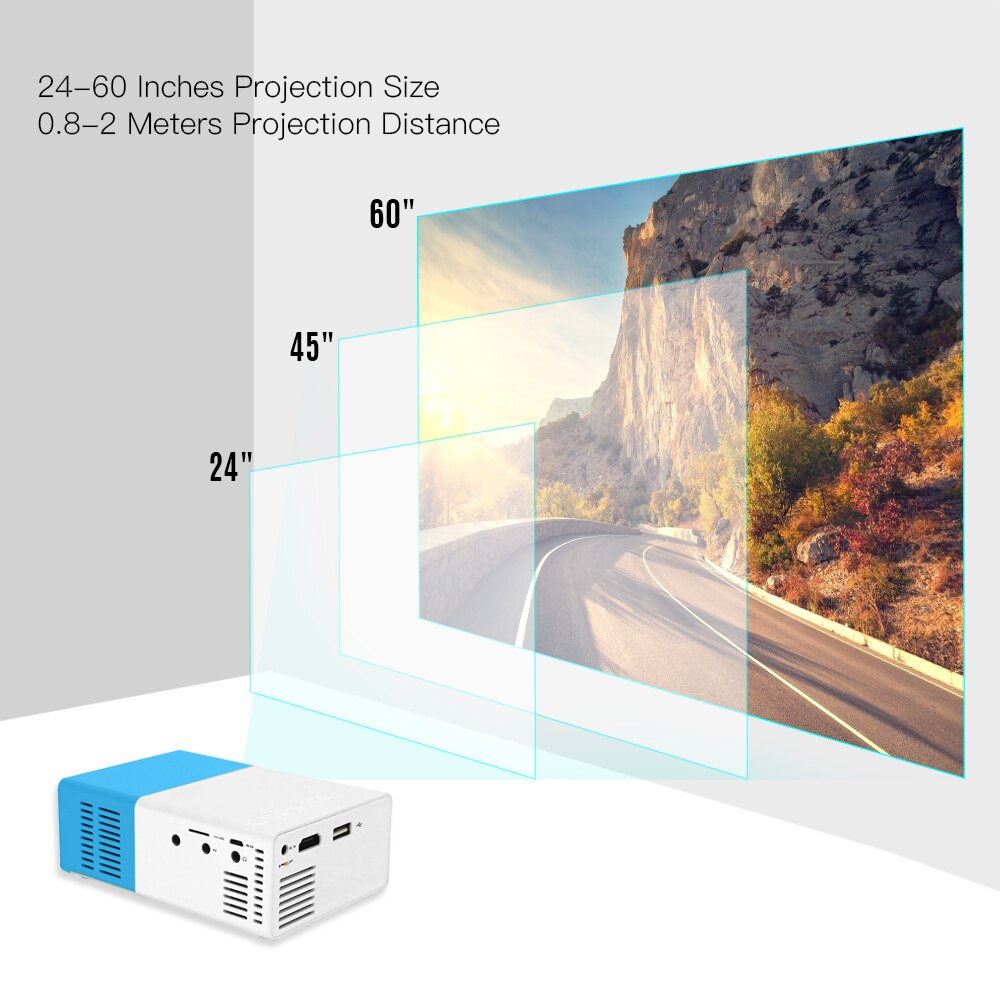 Aibecy  yg300 mini bærbar ledet projektor support 1080p 3d visuelle effekter 800 lumen multimedie video film projektor hjemmebiograf