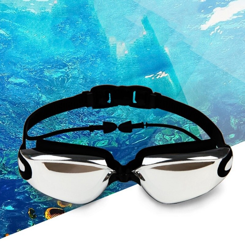 Outdoor Water Sport Waterdicht Anti-Fog Zwemmen Bril Grote Frame Met Siliconen Oordopjes Zwembril Eyewear
