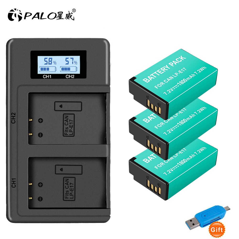 PALO LP E17 LP-E17 bateria + LCD podwójna ładowarka USB do aparatu Canon EOS 250D 200D M3 M6 750D 760D T6i T6s 800D 8000D pocałunek X8i kamery: Niebieski