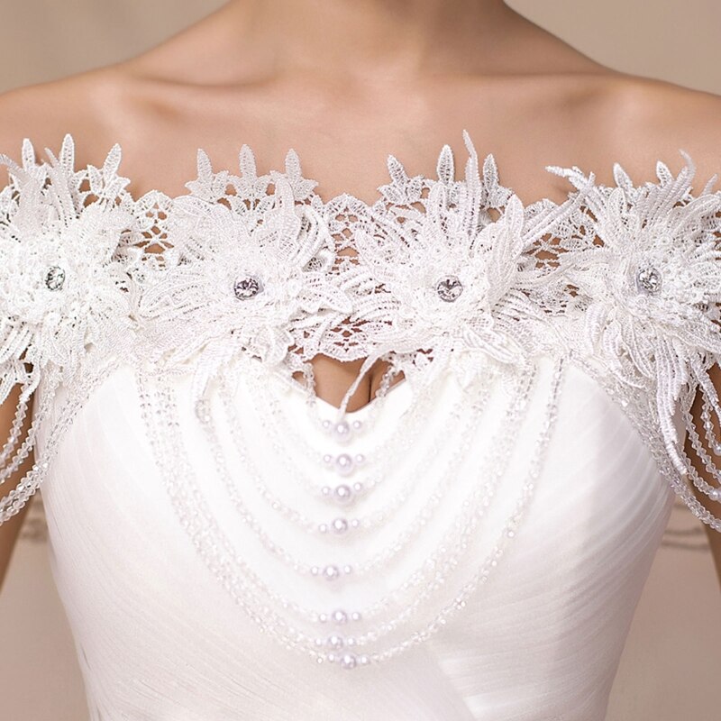 Women Wedding Off Shoulder Shawl Wrap Floral Beading Tassels Decorative Shrug