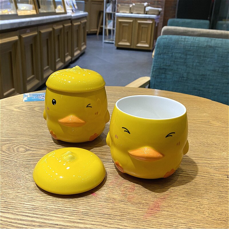 Cute cartoon duck Ceramics Mug 400ml With Lid Coffee mugs Milk Tea Mugs Breakfast Cup Drinkware Novelty