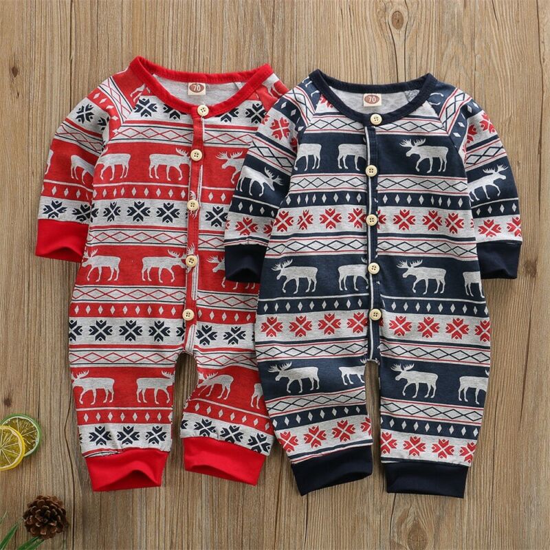 US Toddler Baby Girls Boy 0-18M Christmas Romper Bodysuit Jumpsuit Outfits Set Sunsuit