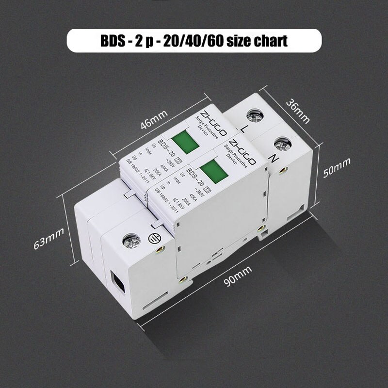 Heschen overspanningsbeveiliging voor PV, LYD1-PV1000, 2P 1000VDC 20KA, brandveilig, 35mm DIN Rail montage Heschen overspanningsbeveiliging voor PV, LYD1-PV1000, 2P 1000VDC 20KA, brandveilig, 35mm DIN Rail montage