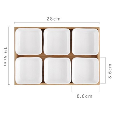 Plato de caja de cerámica rectangular japonés de bambú plato de caja de postre de frutas secas bandeja de té de postre: 6grids