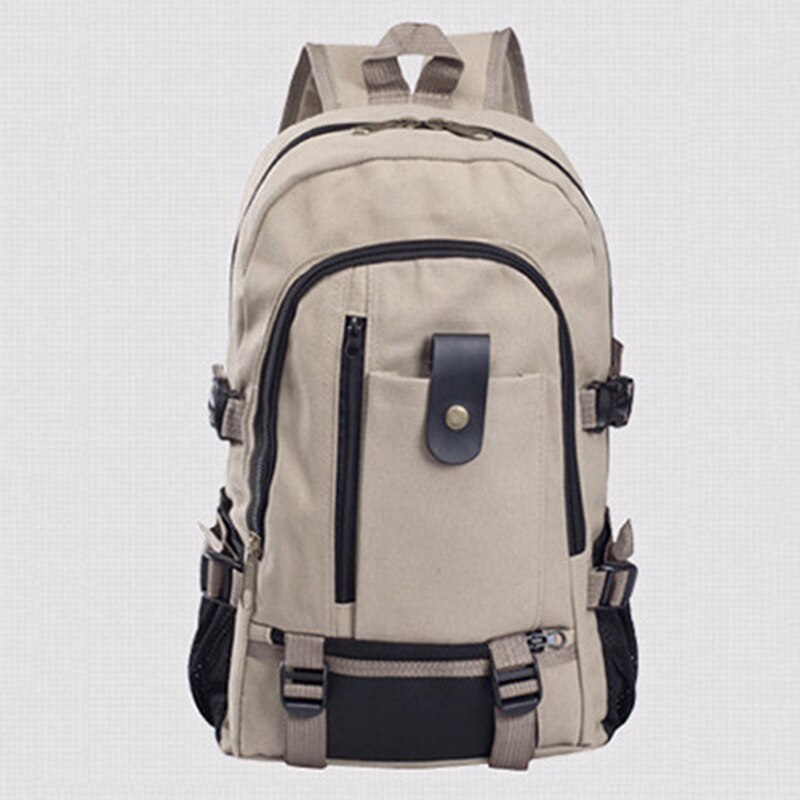 Men's Canvas Backpack Large-capacity Schoolbag Explosion Solid Color Rucksacks Casual Travel Sport Bag Backpack: light khaki