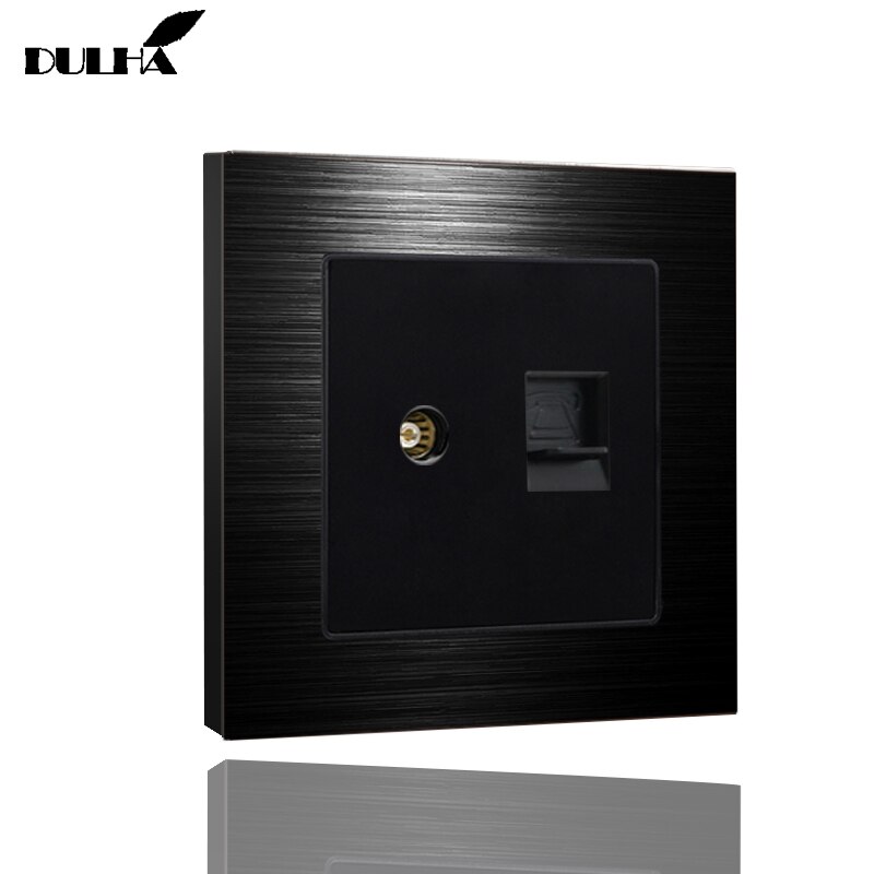 Luxurious Brushed Aluminum Panel Telephone & Television Wall Socket Electrical TV Aerial Socket + RJ11 Jack Plug TEL Outlet