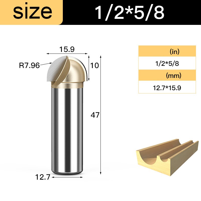 Houtbewerking Core Box Ronde Cove Neus Bit Hardmetalen Cnc Groef Gereedschap 1/2 1/4 Shank Frezen Voor Hout Frezen cutter: 23mm