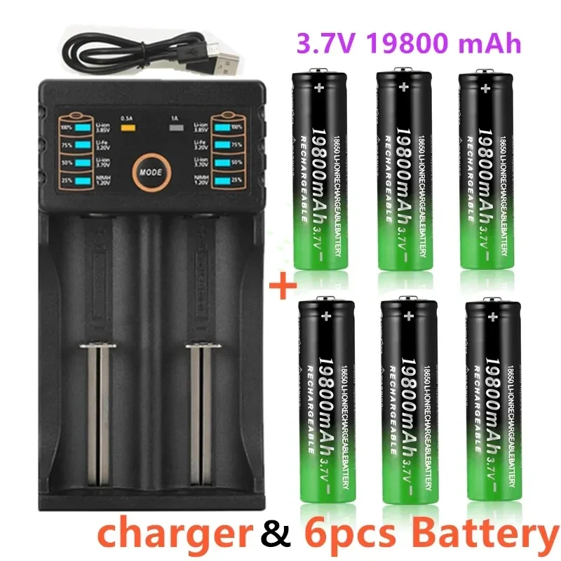 best-selling18650 battery 3.7V 19800 Mah USB+charger,suitable for flashlights and razors rechargeable lithium-ion batteries: Pink