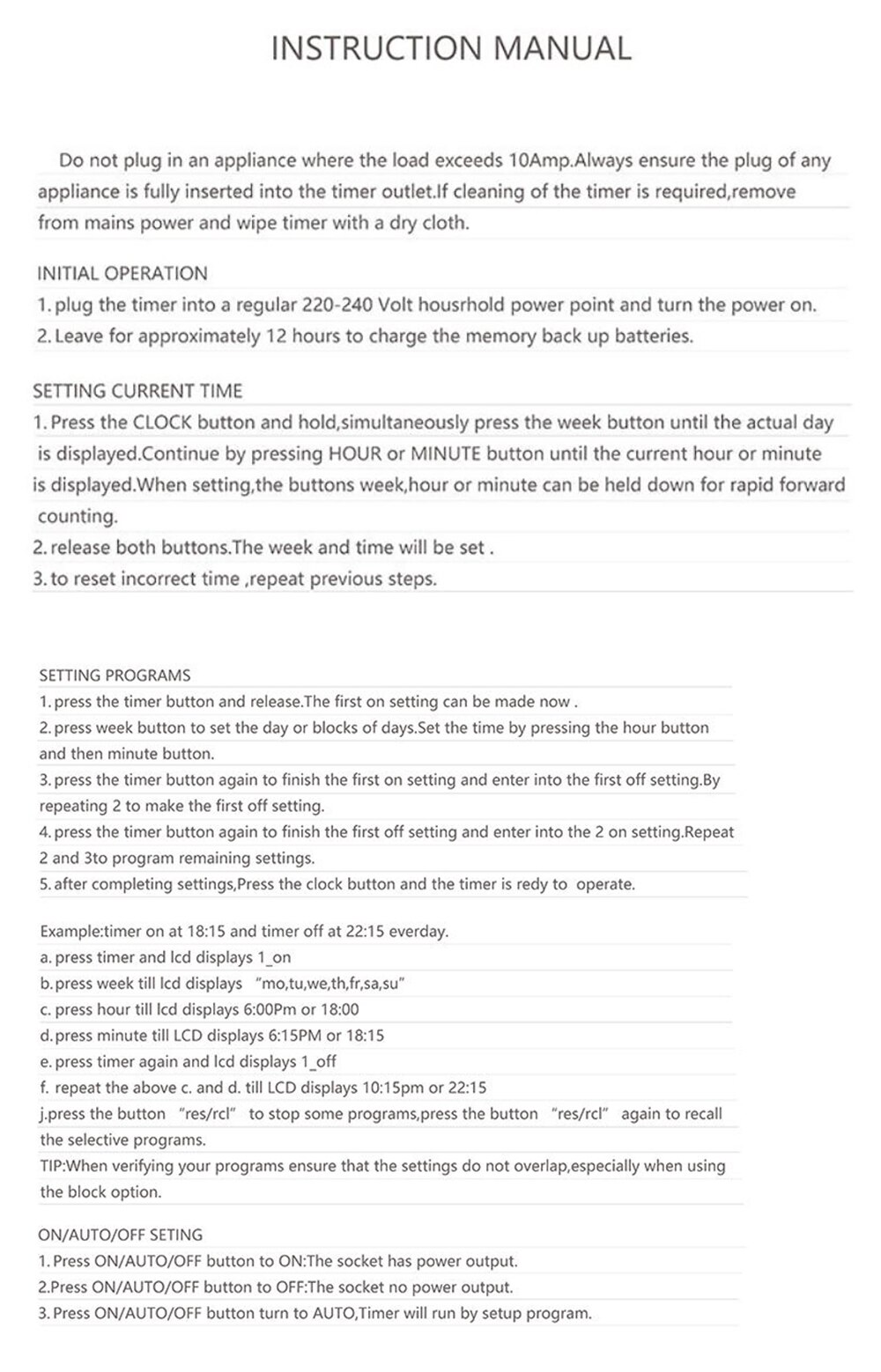 Energy Saving Digital Kitchen Timer Switch Adjustable Timer Outlet Week Hour Programmable Timing Socket of Clock/ On/ Off Time