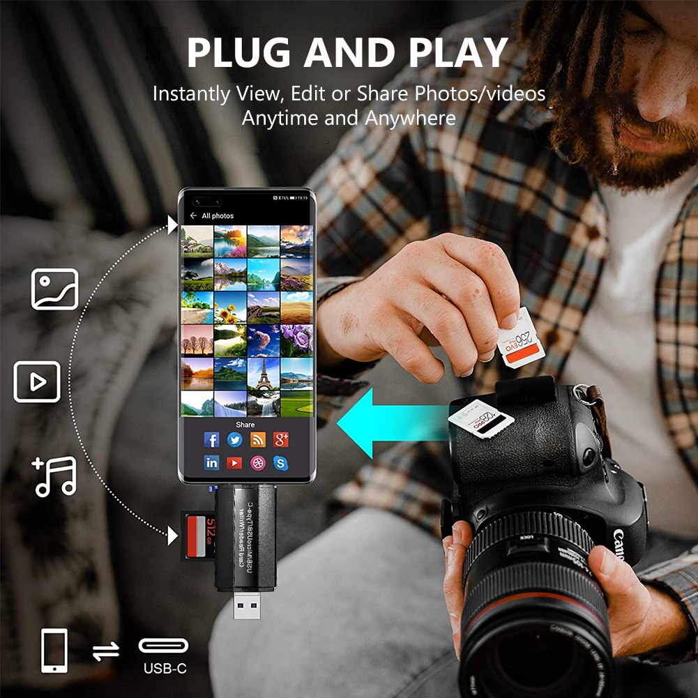 3 w 1 mikro SD TF czytnik kart pamięci wysokiej prędkości dla PC Huawei adapter typu C USB 2.0 OTG czytnik kart pamięci Lampa błyskowa