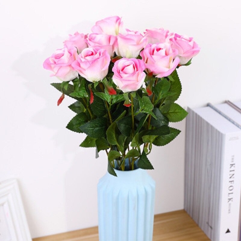 1pc smukke europæiske kunstige blomster buket hjemme fest bryllup dekoration enkelt rose simulation flannel blomster