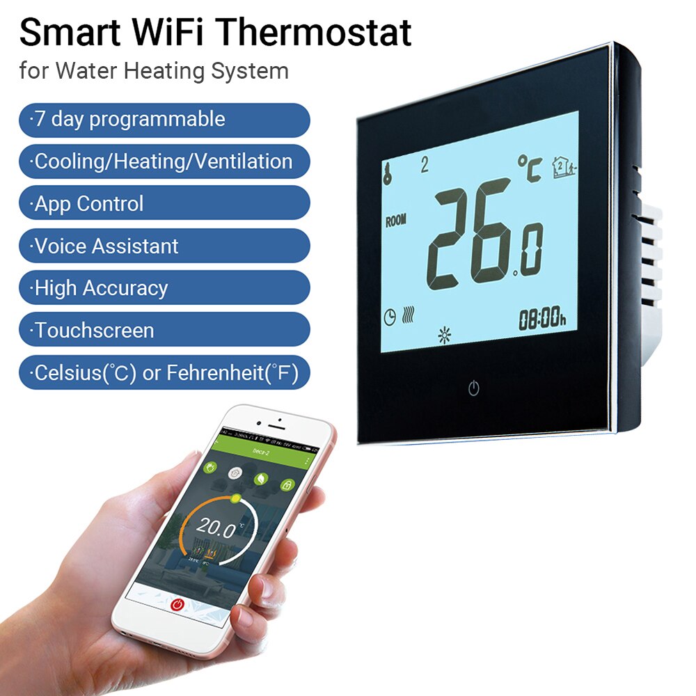 Home Programmable Thermostat for Water Heating System Smart Touchscreen Heat Only Thermostat for Water Recirculating System