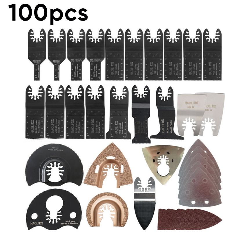 100 stk / sæt oscillerende multiværktøjssæt tilbehør til black & decker blade cutter slibning sandpapir grus 60 80 120 180 240