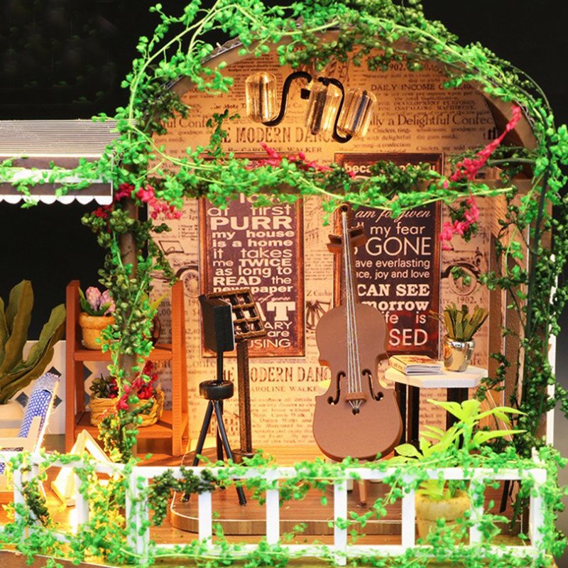 DIY drewniany domek dla lalek miniatury ogród robić domku dla lalek kawiarnia dom dla lalek z meblami i akcesoriami zabawki prezenty dla dzieci