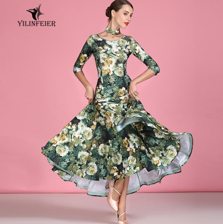 ballroom dress girl ballroom dress woman competition waltz dress smooth standard dress flower print S9062